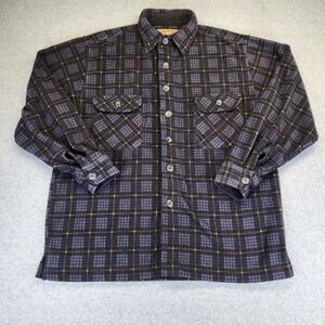 Juneau Fleece Flannel Button Up Shirt Plaid‎ Mens Medium Gray Black Yellow
